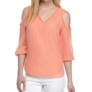 Kaari Blue Women's Coral Chevron Half Sleeve Cold Shoulder V-Neck Blouse size S